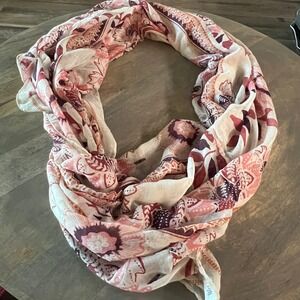 A New Day Floral Print Infinity Scarf Lightweight Polyester Pink Burgundy